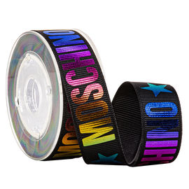 Il nero ha stampato l'oro dell'arcobaleno della stagnola del nastro del Grosgrain per l'imballaggio dei regali di festa